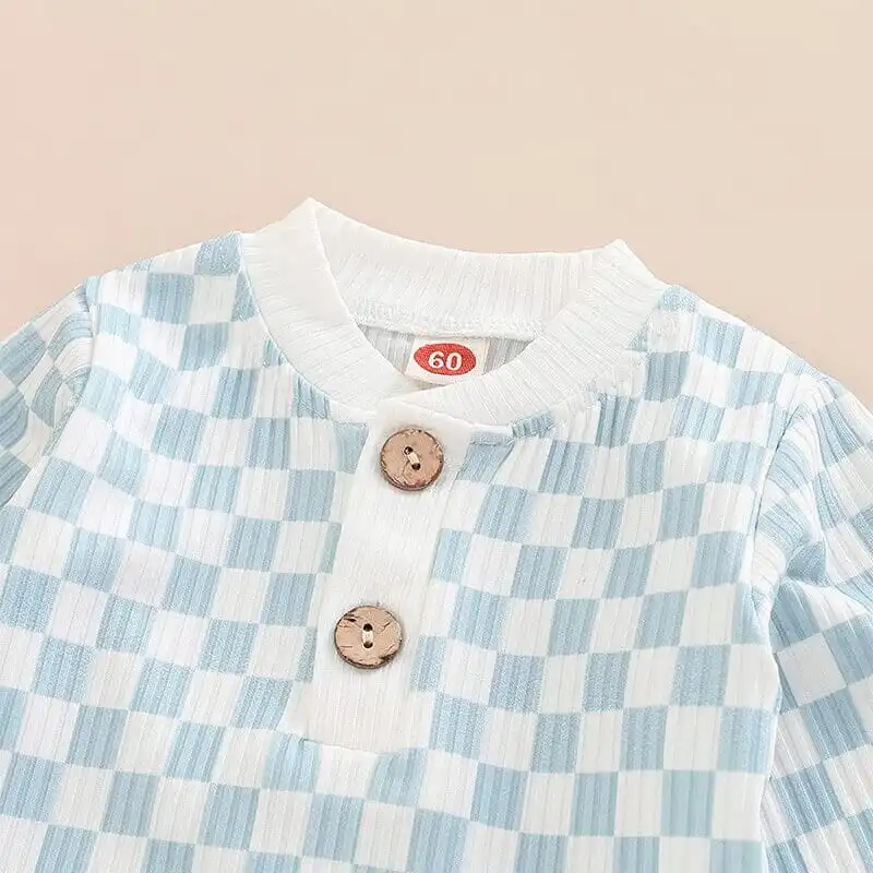 Long Sleeve Blue Plaid Baby Set
