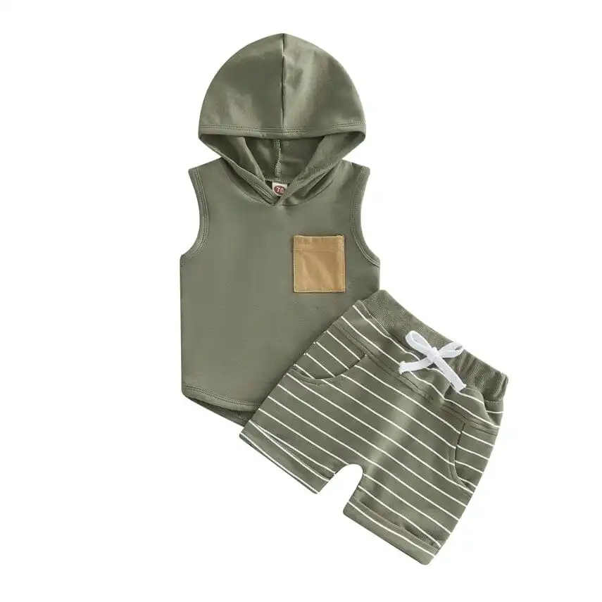 Sleeveless Striped Hooded Baby Set