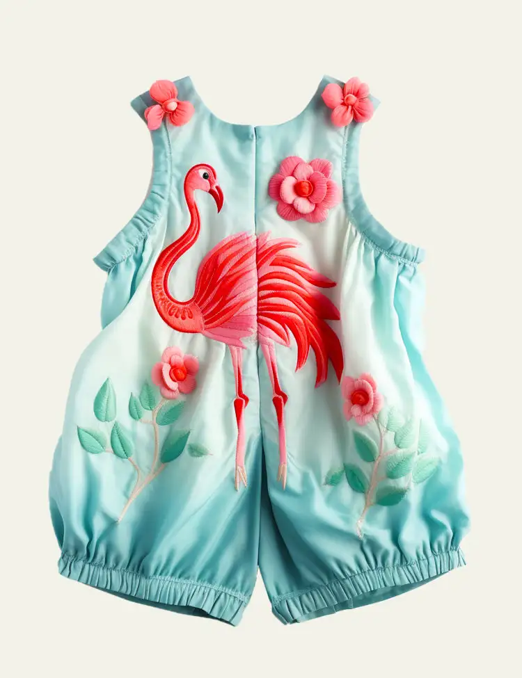 Toddler Kid Girl Flamingo Embroidered Jumpsuit