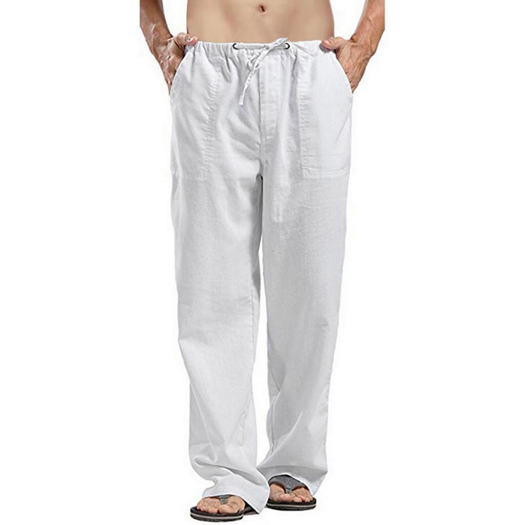 Men's large size linen pocket casual trousers