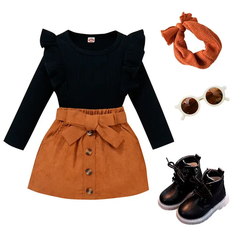 Brown Bow Skirt Toddler Set