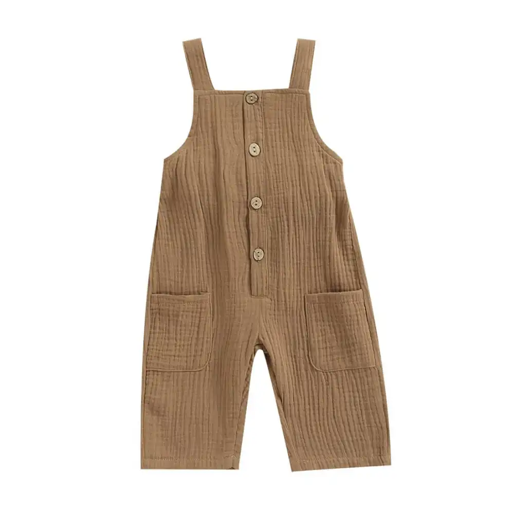 Sleeveless Muslin Solid Baby Jumpsuit