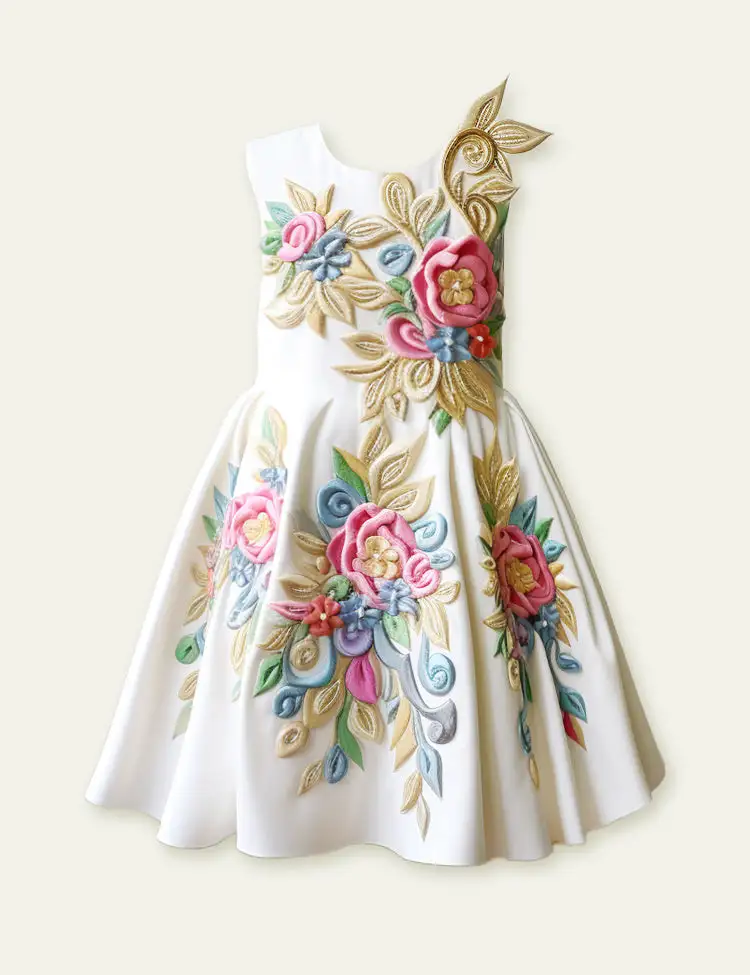Toddler Girl Rose Emboridered Sleeveless Gorgeous Ball Dress