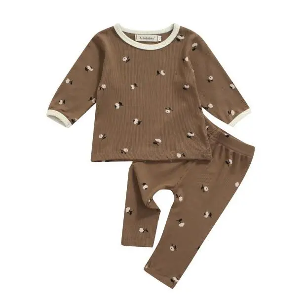 Floral Ribbed Toddler Pajama Set