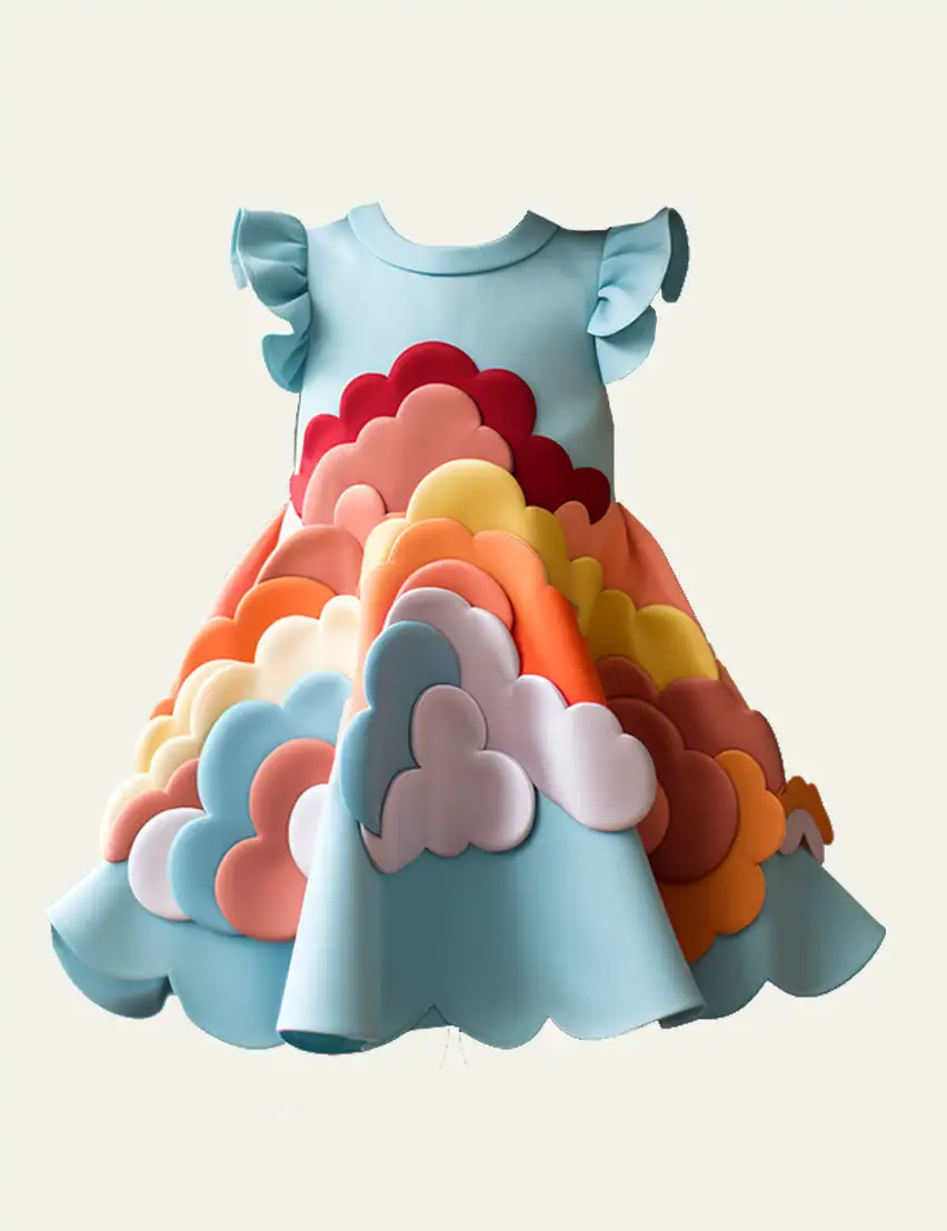 Toddler & Kids Rainbow Clouds Flutter-sleeve Dress