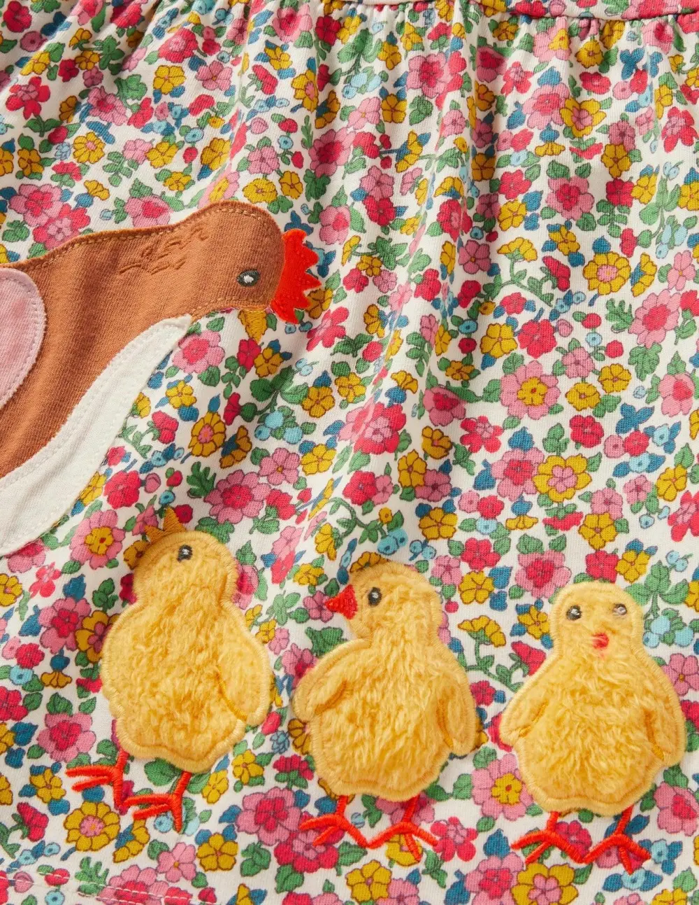 Toddler Girl Flowerbed Chicken Appliqué Crew-neck Dress