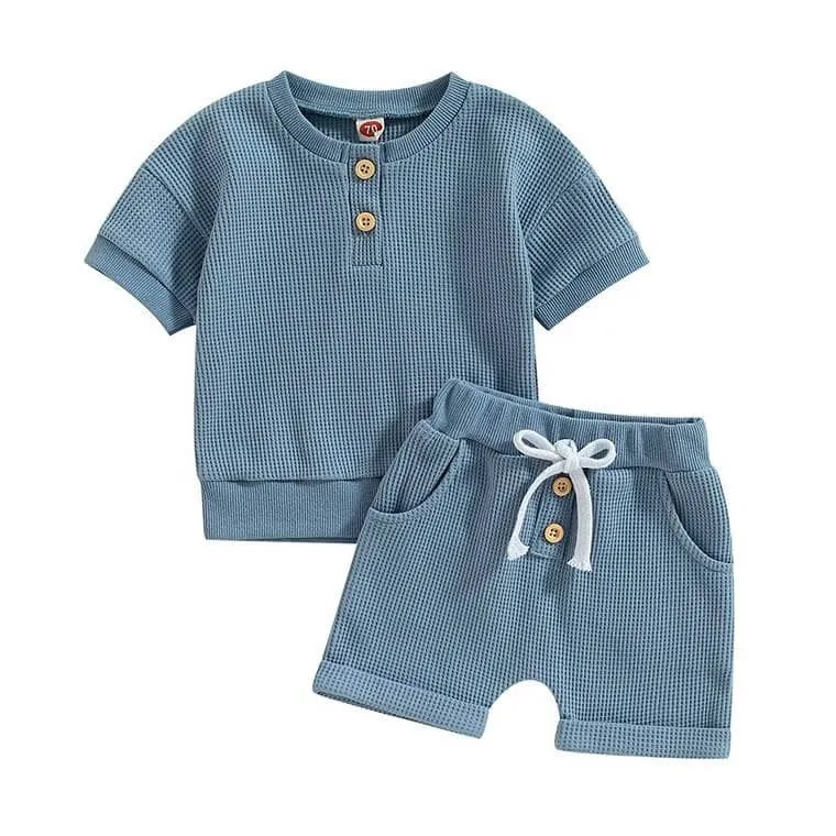 Short Sleeve Solid Waffle Baby Set