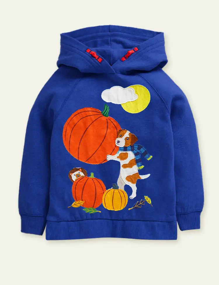 Toddler Kid Unisex Puppy Carrying Pumpkin Appliqué Pull Over Hoodie