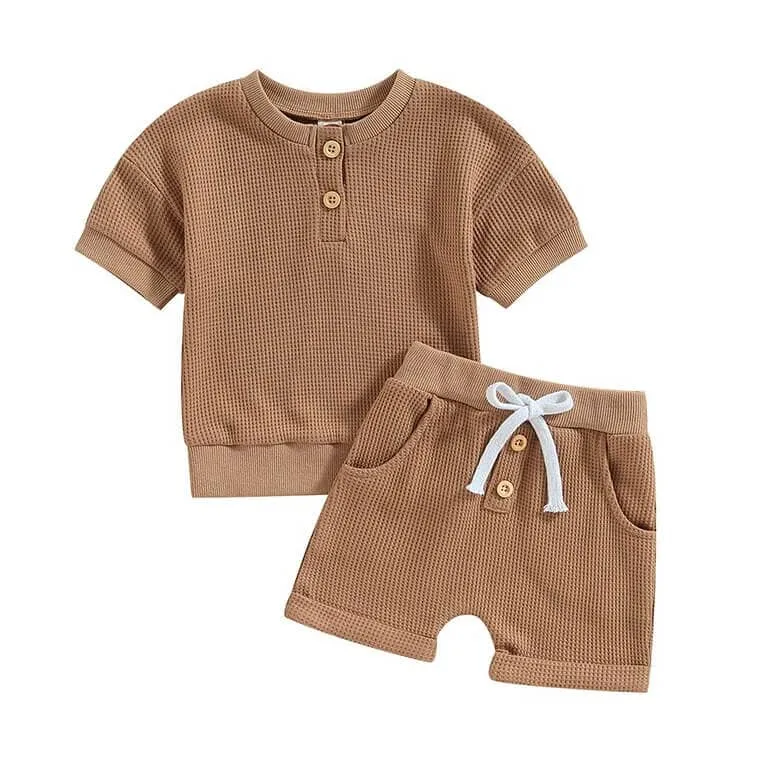 Short Sleeve Solid Waffle Baby Set