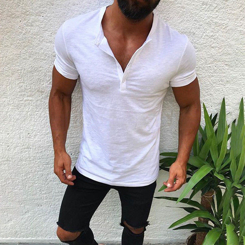 Men's personalized button solid color blouse