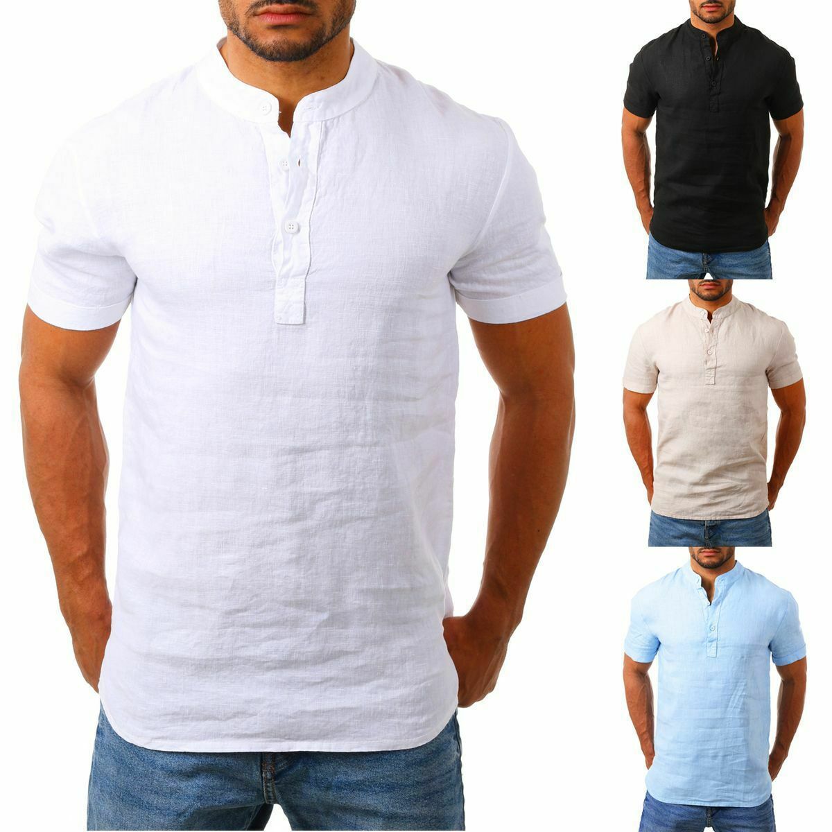 Men's Stand Collar Short Sleeve Shirt