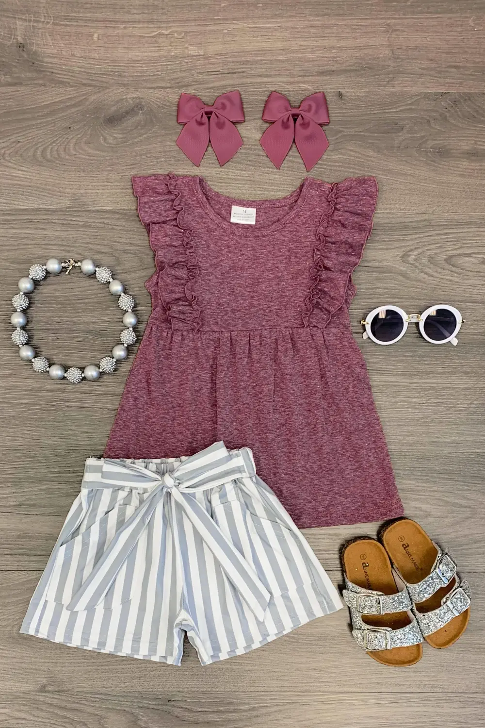 Plum Striped Tie Short Set