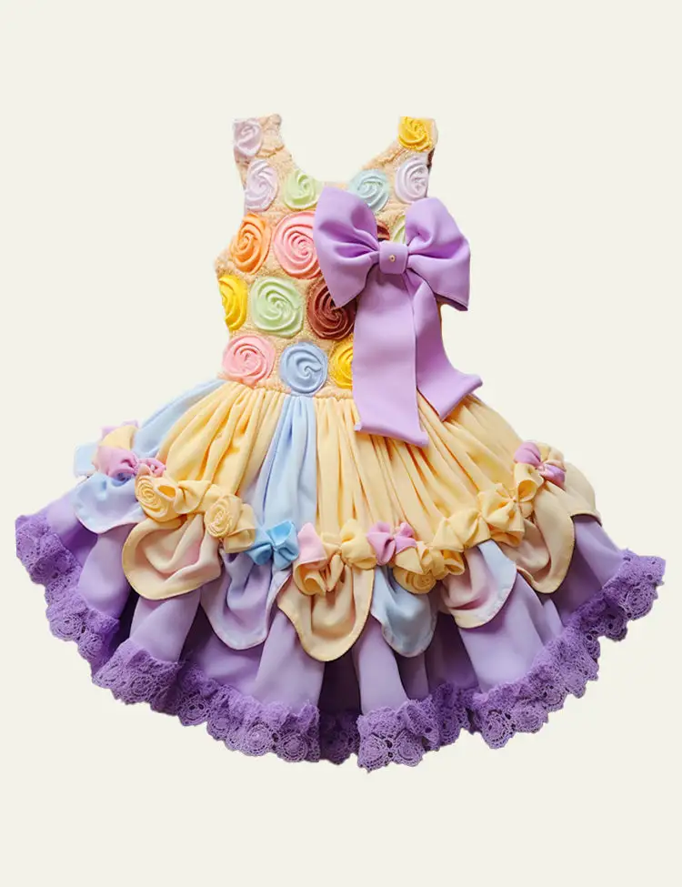 Toddler Kid Girl Rose Design Ruffle Hem Bowknot Gorgeous Tank Dress