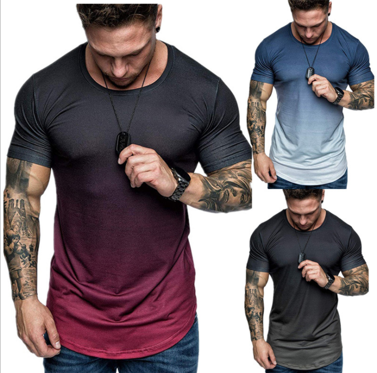 Men's Casual Loose Gradient Print Round Neck Short Sleeve T-Shirt