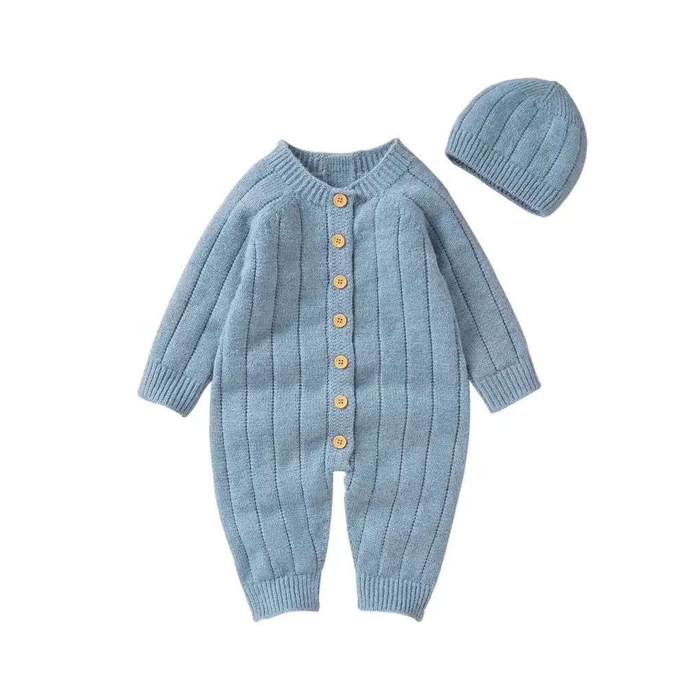 Knitted Baby Jumpsuit with Hat