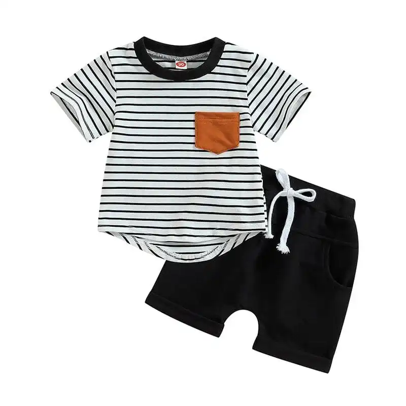 Striped Tee Black Shorts Baby Set