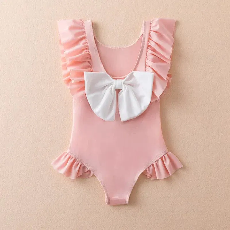 Girls One Piece Swimsuit with Bowknot
