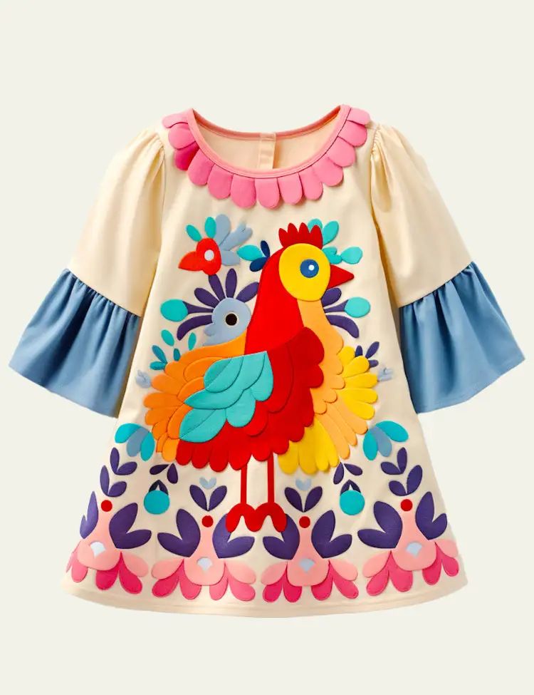 Toddler Kid Girl Colorful Hen Appliqué Dress