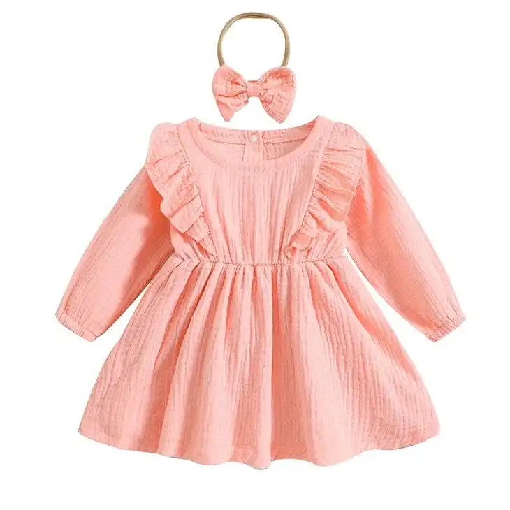 Long Sleeve Solid Ruffles Toddler Dress