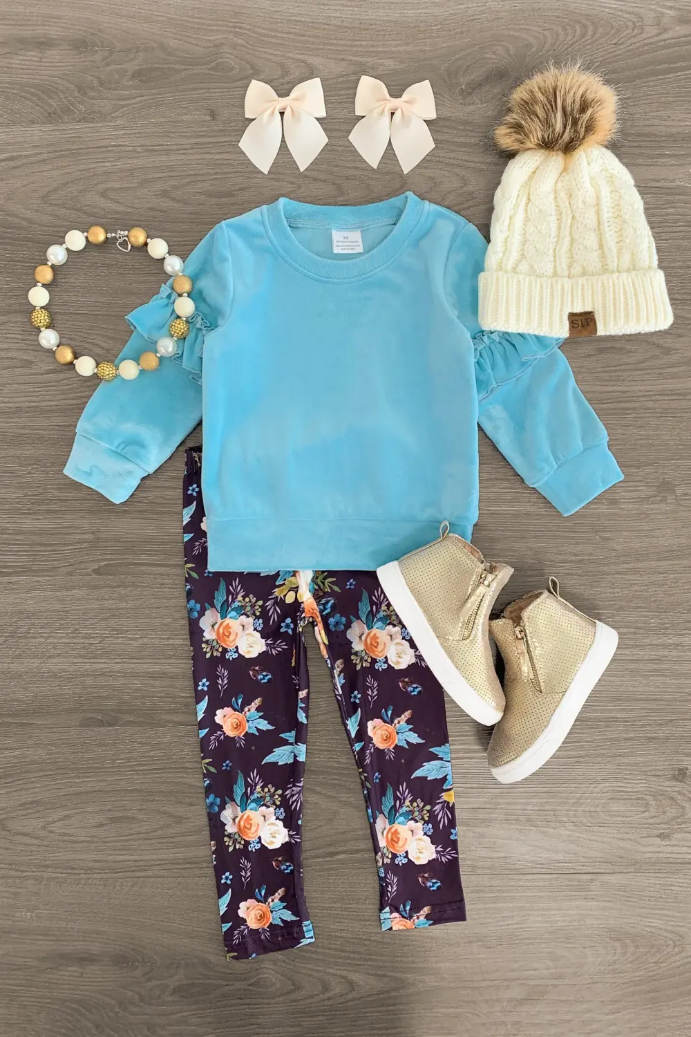 Purple & Blue Velvet Floral Legging Set