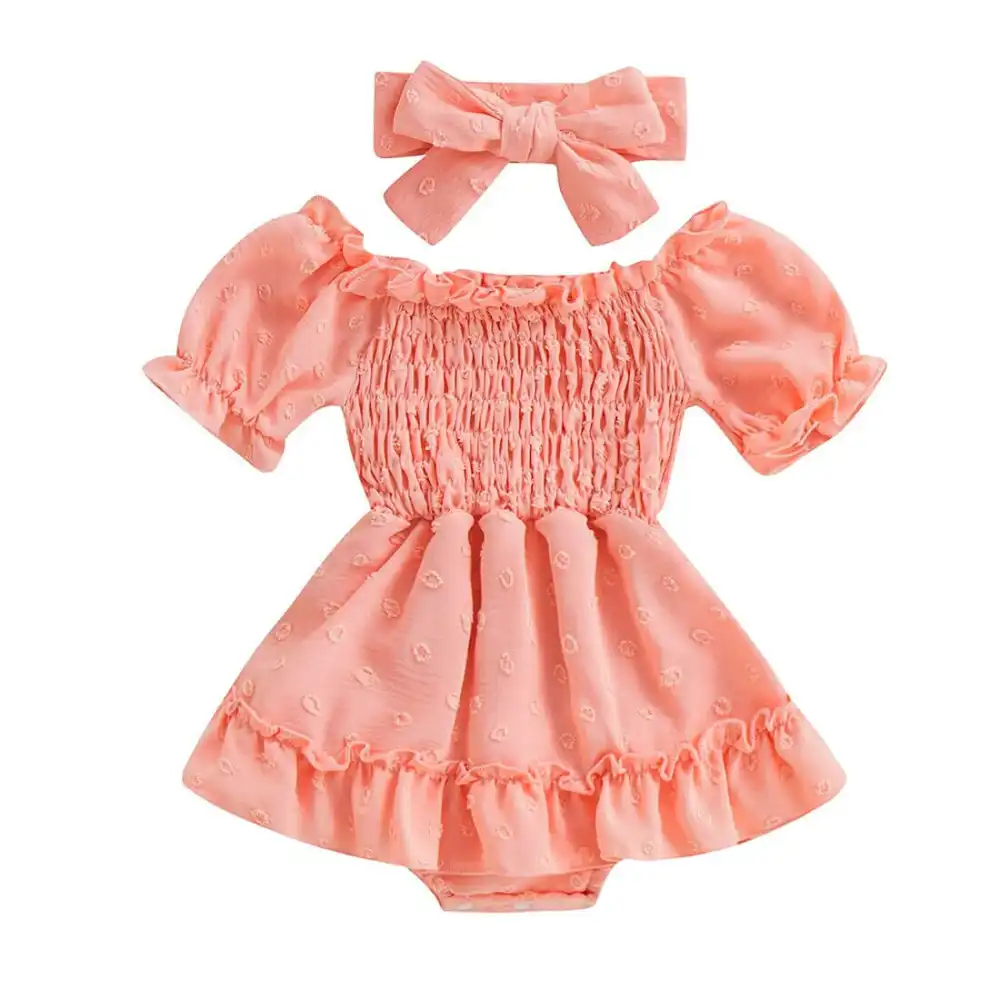 Short Sleeve Ruched Baby Romper