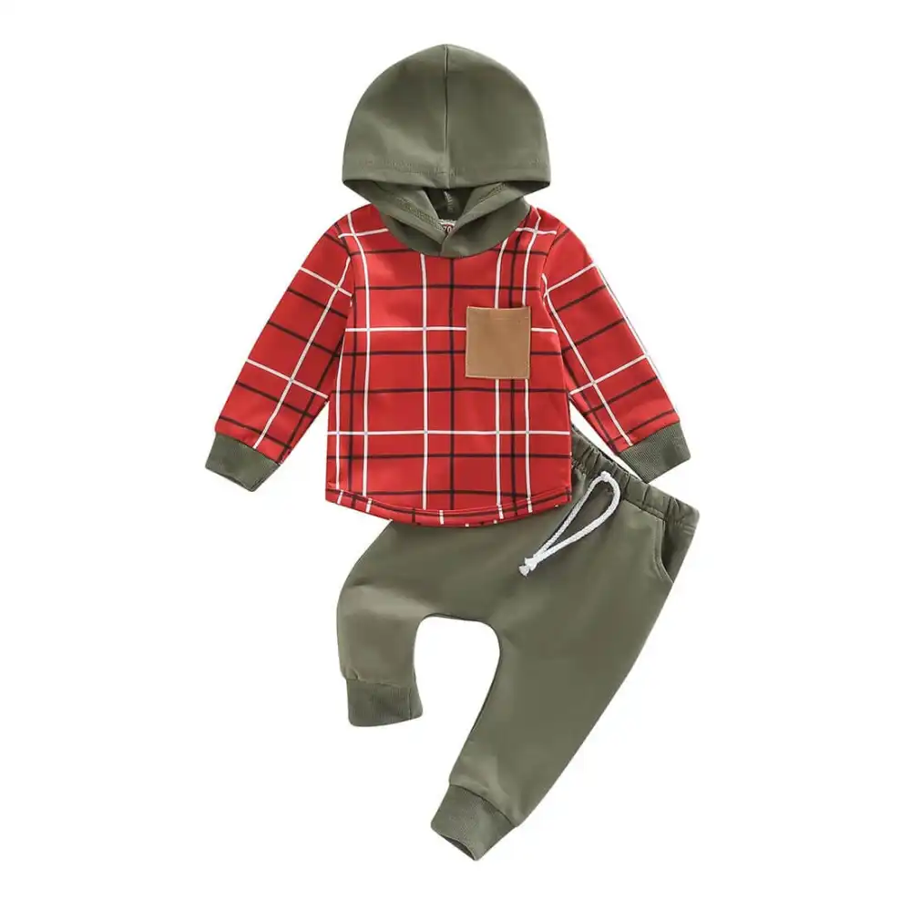 Olive Plaid Hoodie Baby Set