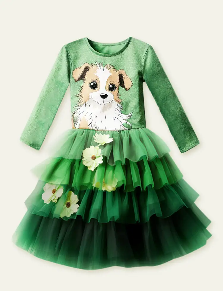 Toddler Kid Girl Golden Retriever Layered Cake Dress