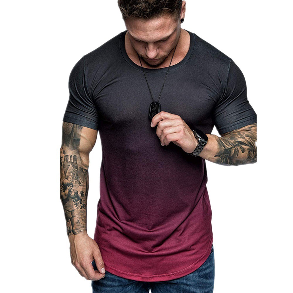 Men's Casual Loose Gradient Print Round Neck Short Sleeve T-Shirt