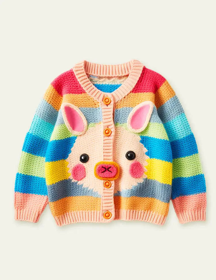 Toddler Kid Cute Piggy Rainbow Stripe Cardigan