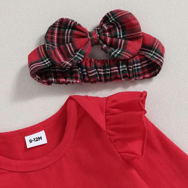 Long Sleeve Red Plaid Deer Baby Set