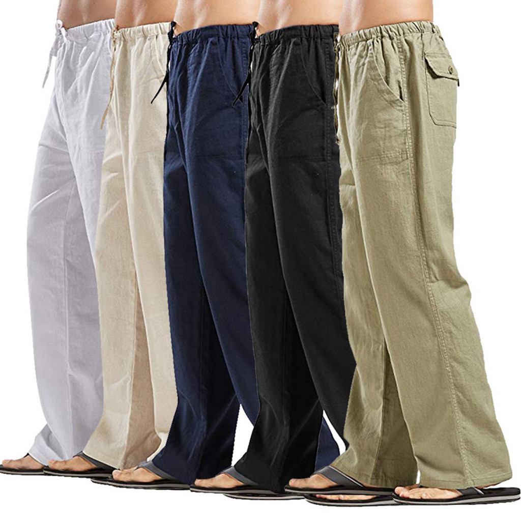 Men's large size linen pocket casual trousers