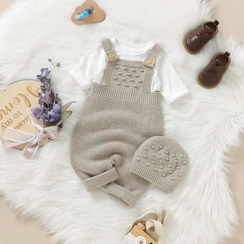Knit Jumpsuits with Beanie Set