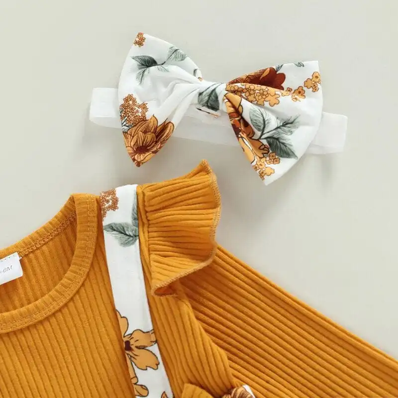 Long Sleeve Floral Bows Baby Dress