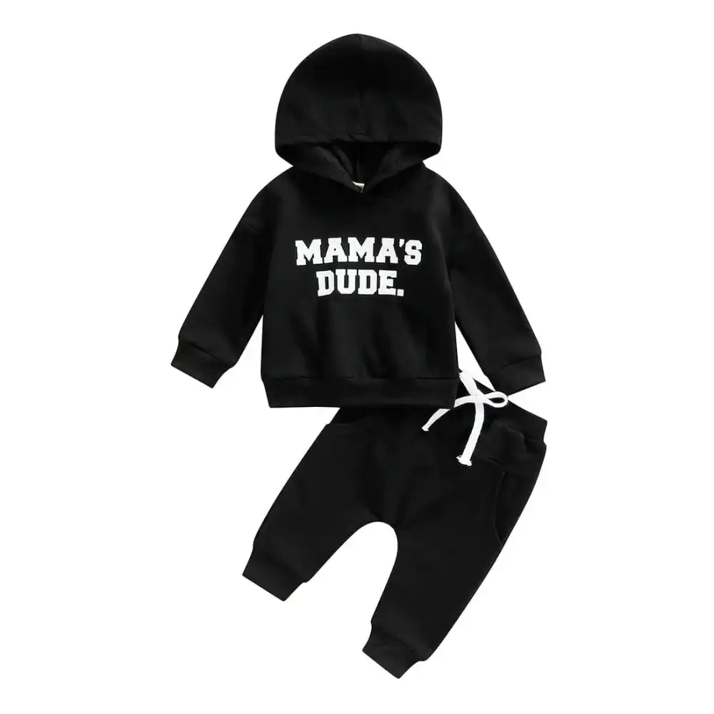 Mama's Dude Black Hoodie Baby Set