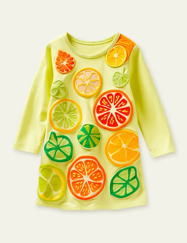 Toddler Kid Girl Lemon Long Sleeves Casual Slice Dress