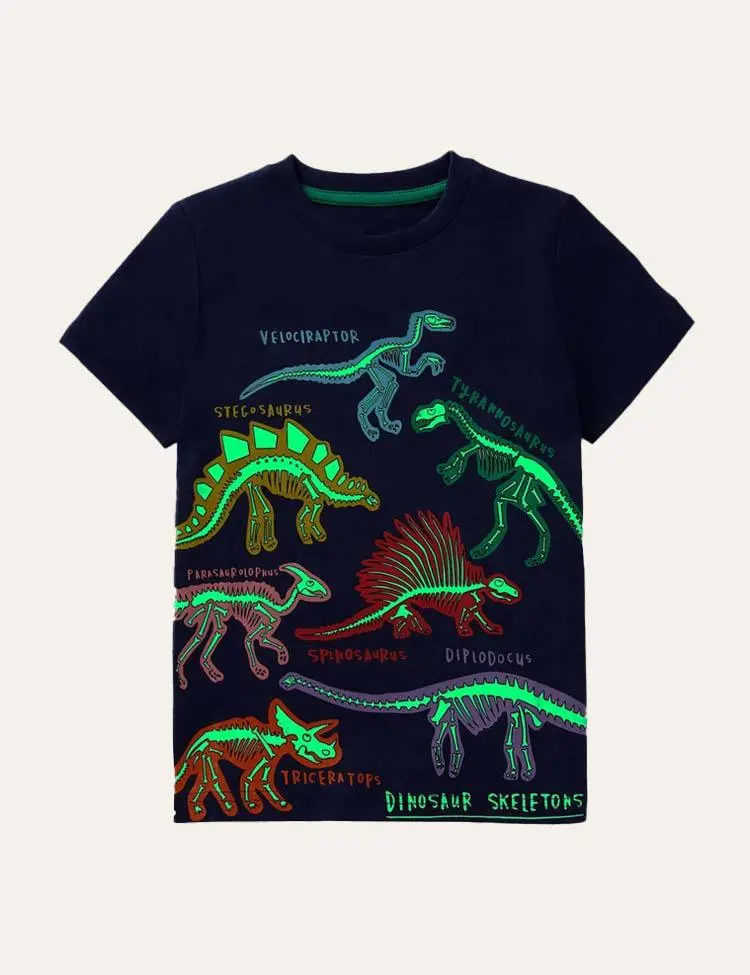 Toddler Boy Glowing Dinosaur Appliqué 100% Cotton T-shirt