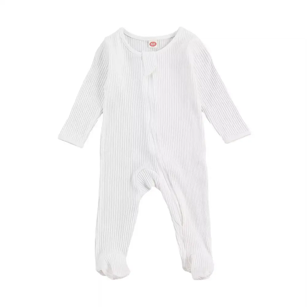 Solid Zipper Footed Baby Jumpsuit