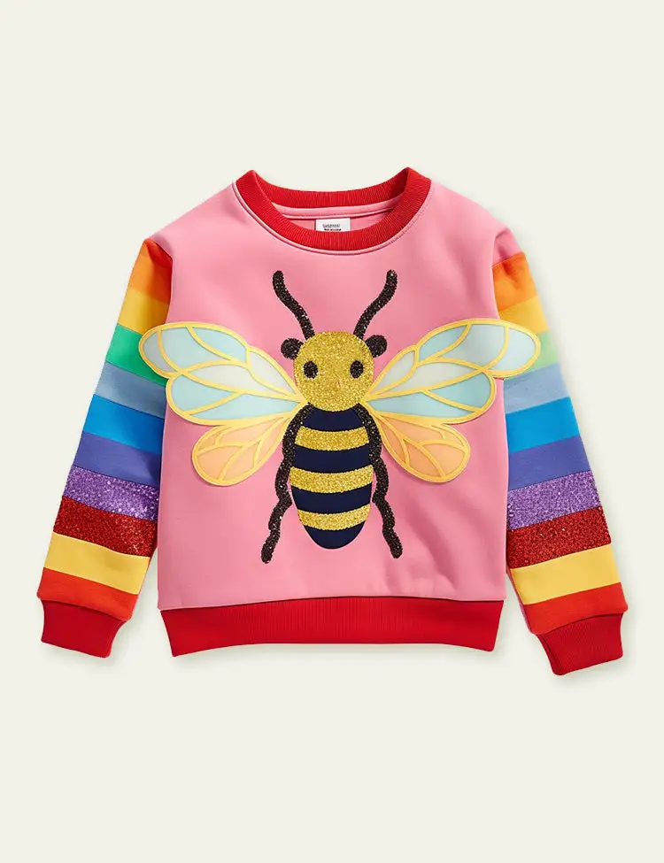 Toddler Kid Girl Cute Bee Rainbow Design Long Sleeves Sweatshirt