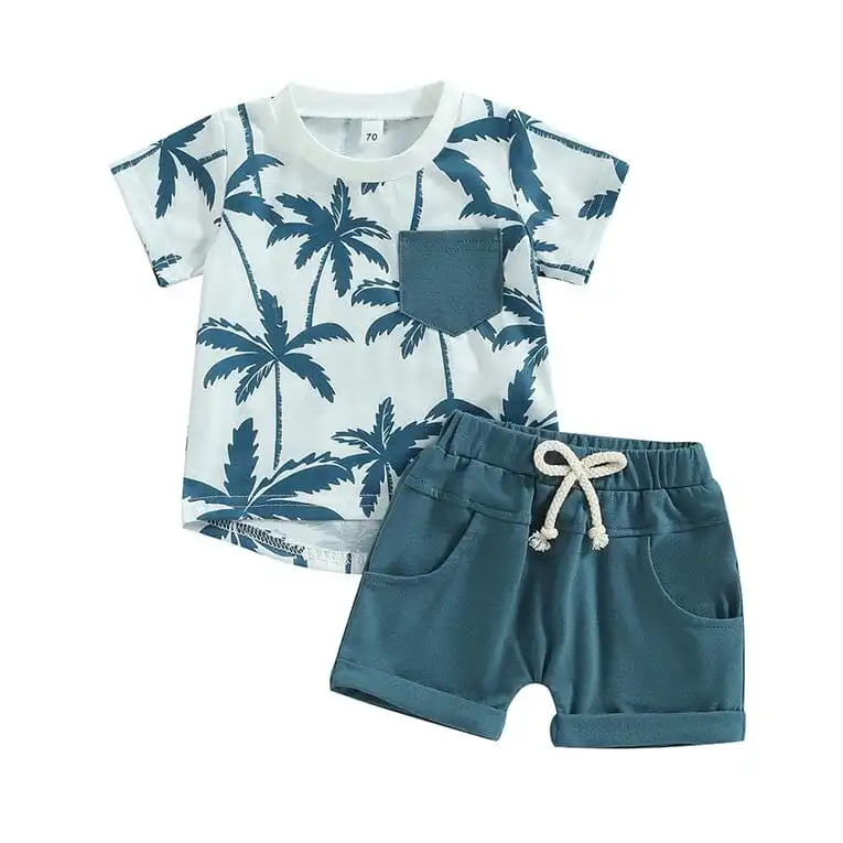 Palm Trees Blue Shorts Baby Set