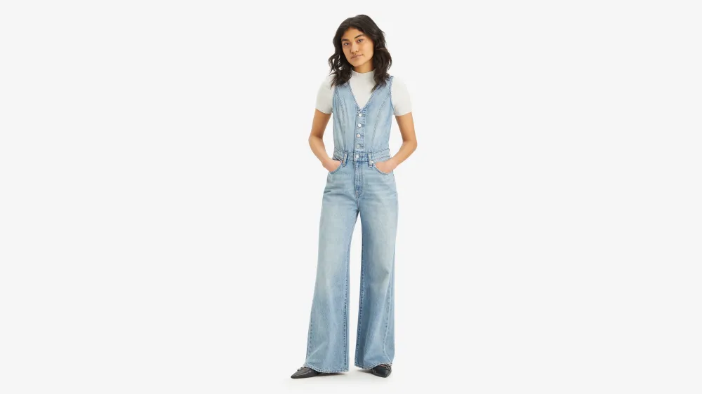 Denim Vest Wide Leg Jumpsuit