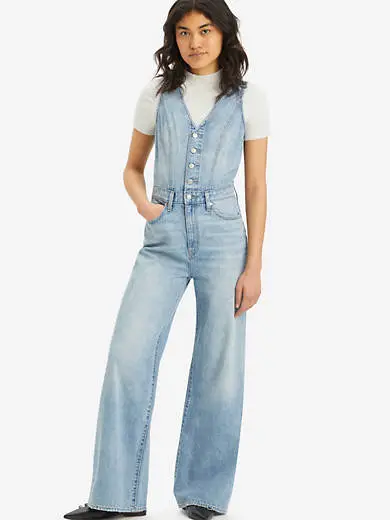 Denim Vest Wide Leg Jumpsuit