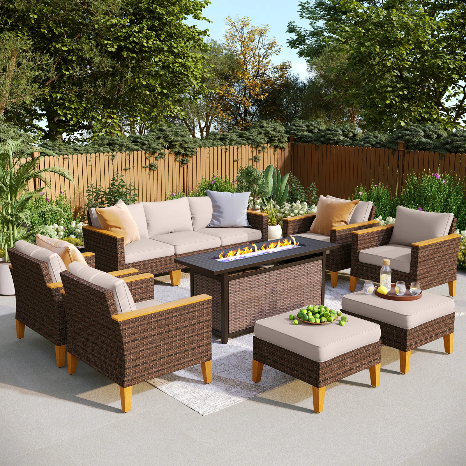 Wicker 9 - Person Garden Lounge Set with Cushions