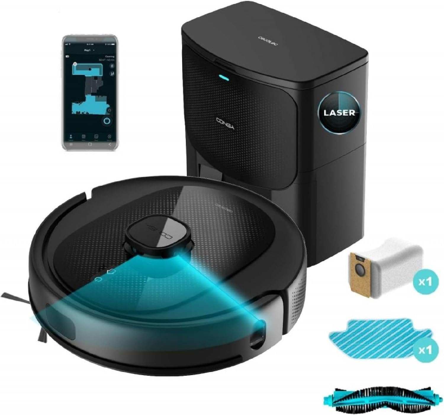 Cecotec Robot Aspirador 4 en 1 con Navegación Láser y Base de Autovaciado Conga 8290 Power Ultra Home Genesis X. 7000Pa