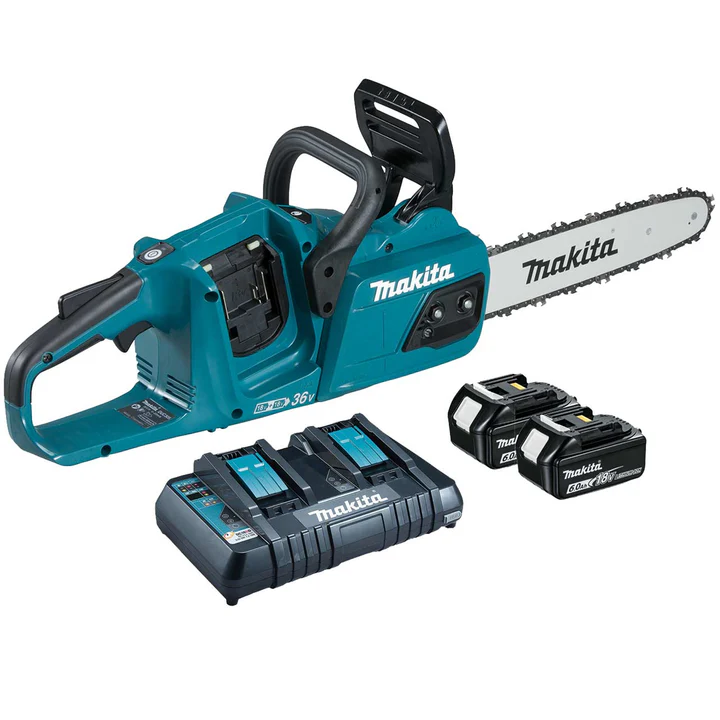 Makita Chainsaw Kit 40cm 16 18V x 2 LXT Brushless Cordless 2 x 6Ah Battery and Dual Rapid Charger Garden Tree Cutting Pruning DUC405PG2
