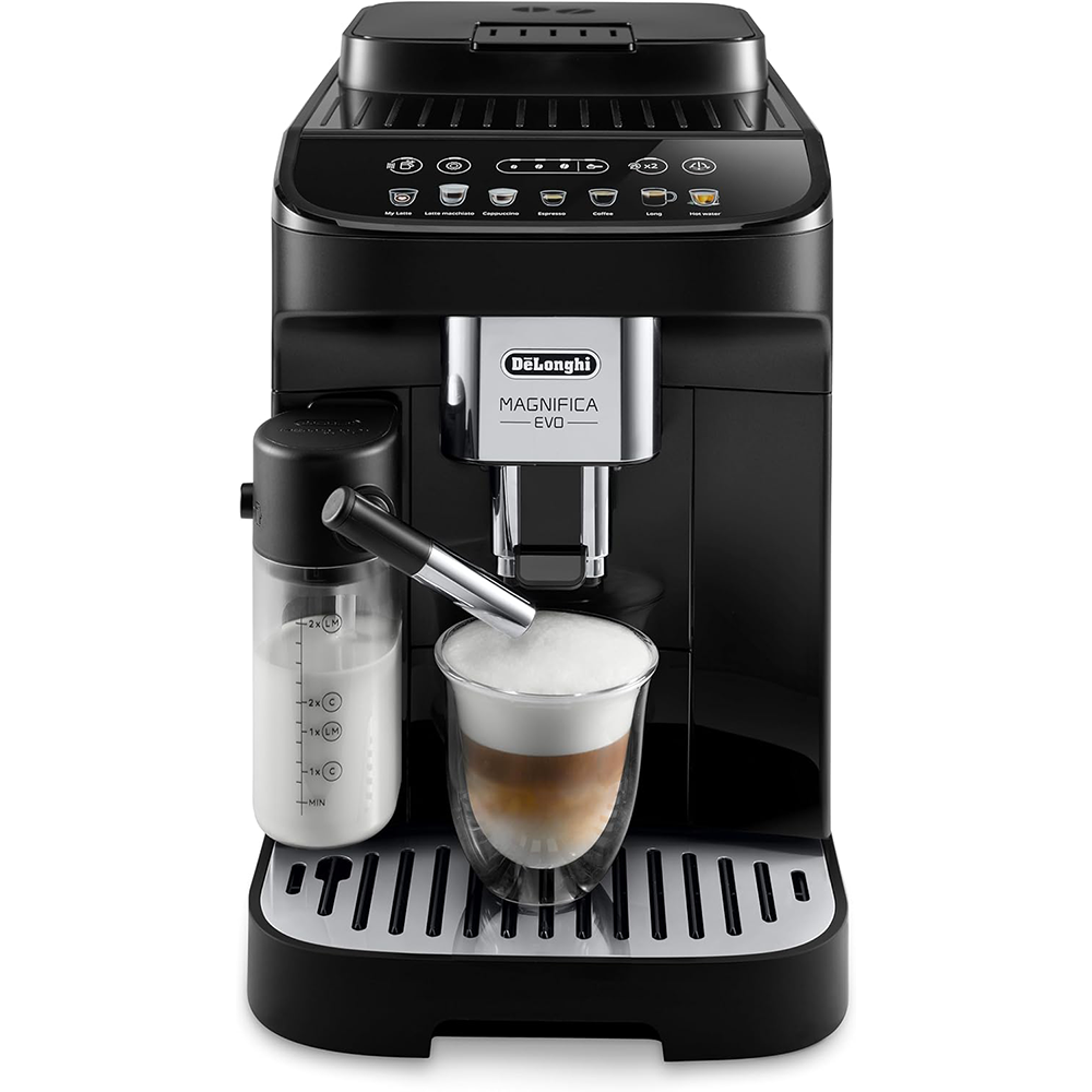 De'Longhi Magnifica Evo ECAM 292.81.B Fully Automatic Coffee Machine with LatteCrema Milk System, 7 Direct Selection Buttons for Cappuccino, Espresso and Other Coffee Specialities, 2-Cup Function