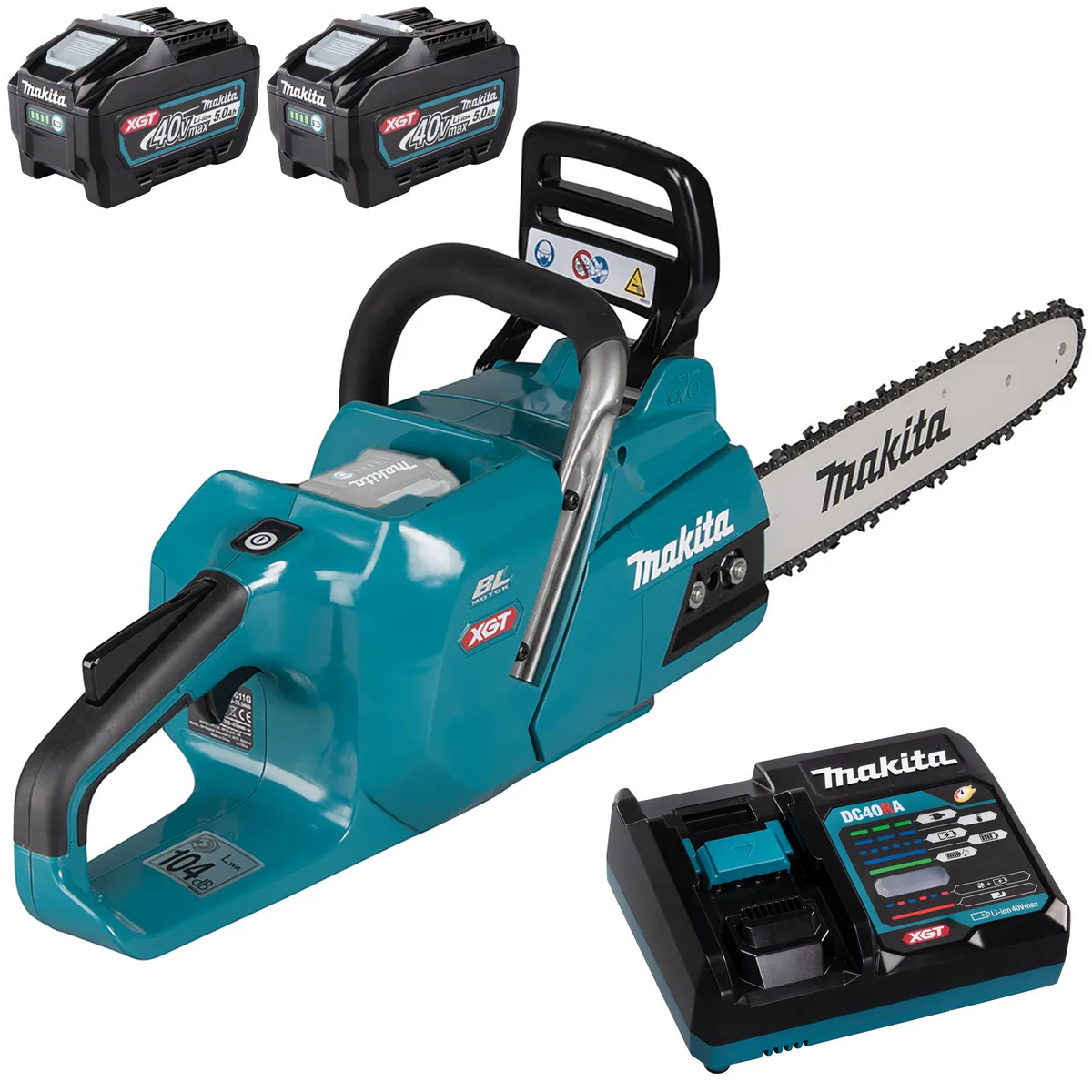 Makita Chainsaw Kit Heavy Duty 35cm 14 40V XGT Brushless Cordless 2 x 5Ah Battery and Rapid Charger Garden Tree Cutting Pruning UC011GT201