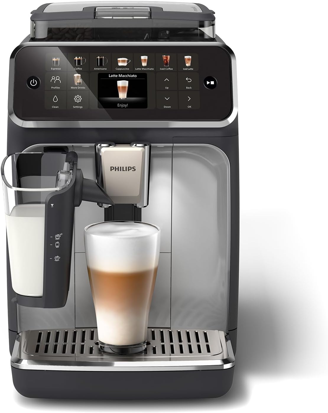 Philips Machine à Expresso Entièrement Automatique 5500 Series–20 Boissons Chaudes et Glacées, Carafe LatteGo Facile à Nettoyer, SilentBrew 40% Plus Silencieuse, QuickStart, Noir et Argent (EP5546/70)