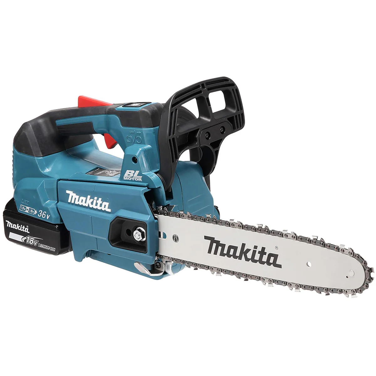 Makita Chainsaw Kit 30cm 12 18V x 2 LXT Brushless Cordless 2 x 6Ah Battery and Dual Rapid Charger Top Handle Garden Tree Cutting Pruning DUC306PG2