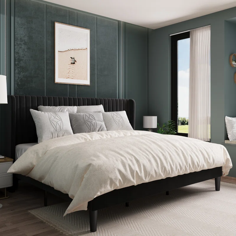 Candler Upholstered Wingback Bed