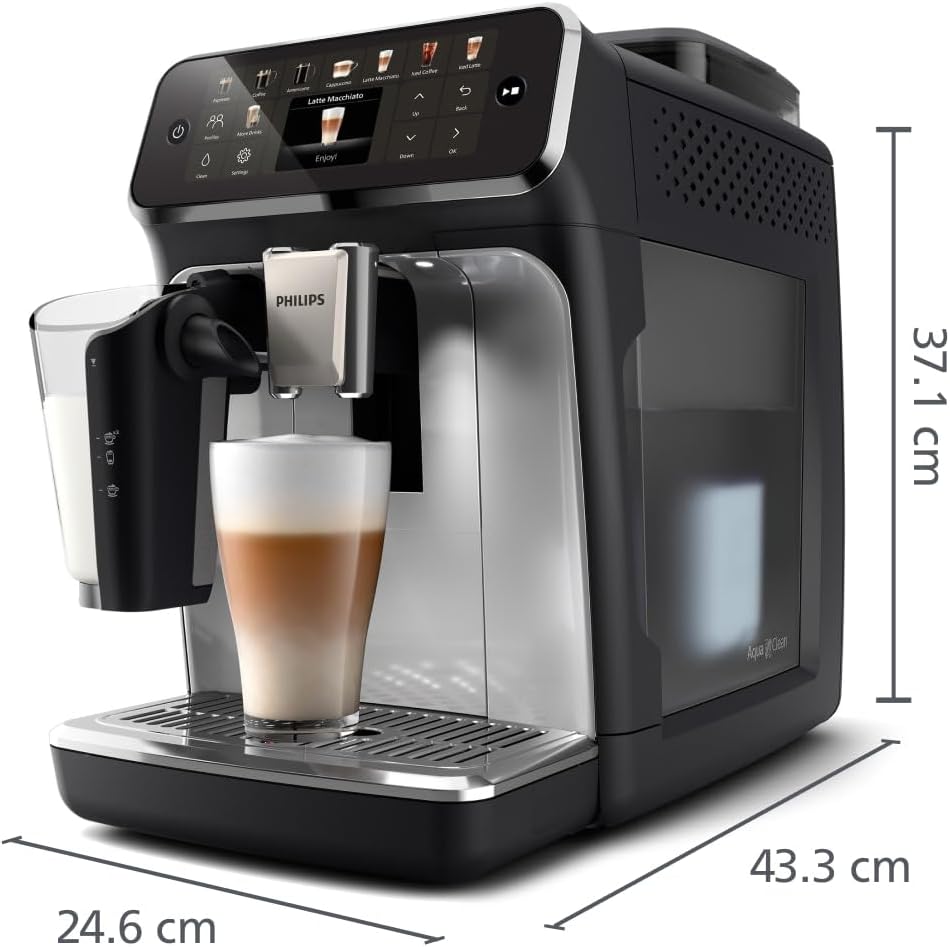 Philips Machine à Expresso Entièrement Automatique 5500 Series–20 Boissons Chaudes et Glacées, Carafe LatteGo Facile à Nettoyer, SilentBrew 40% Plus Silencieuse, QuickStart, Noir et Argent (EP5546/70)